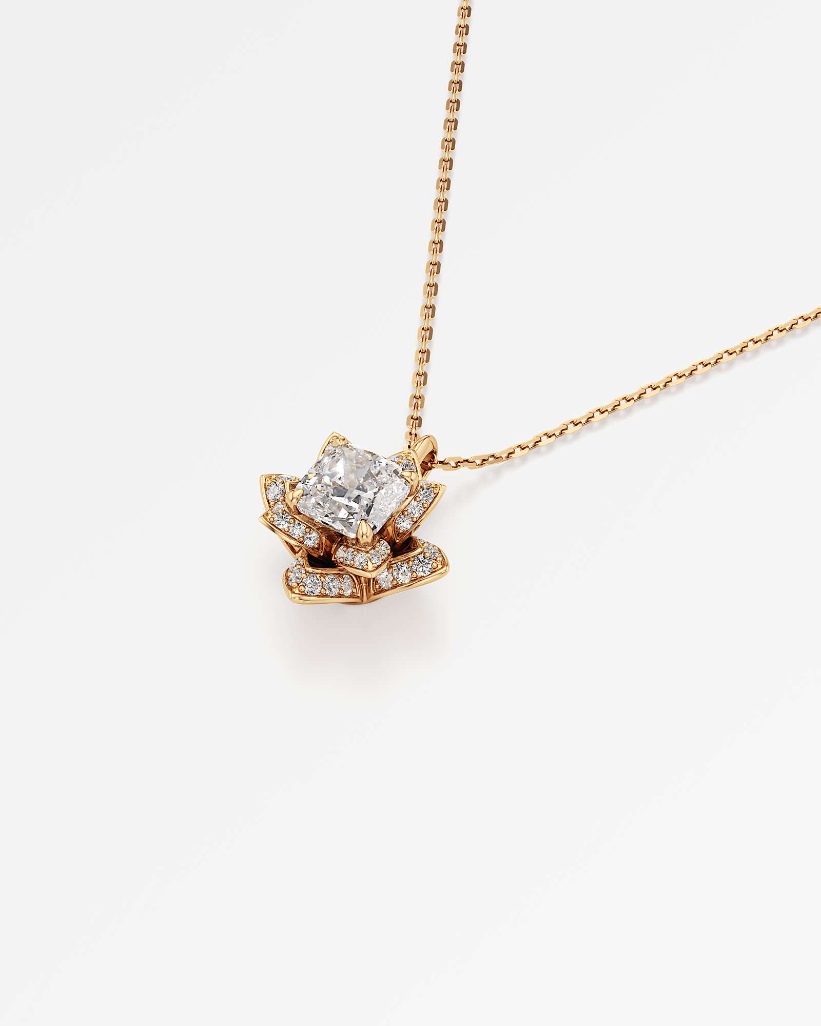Velara Eterna Diamond Pendant, With 1.50 ct Cushion Cut in 14K Yellow Gold (1.93 ctw)