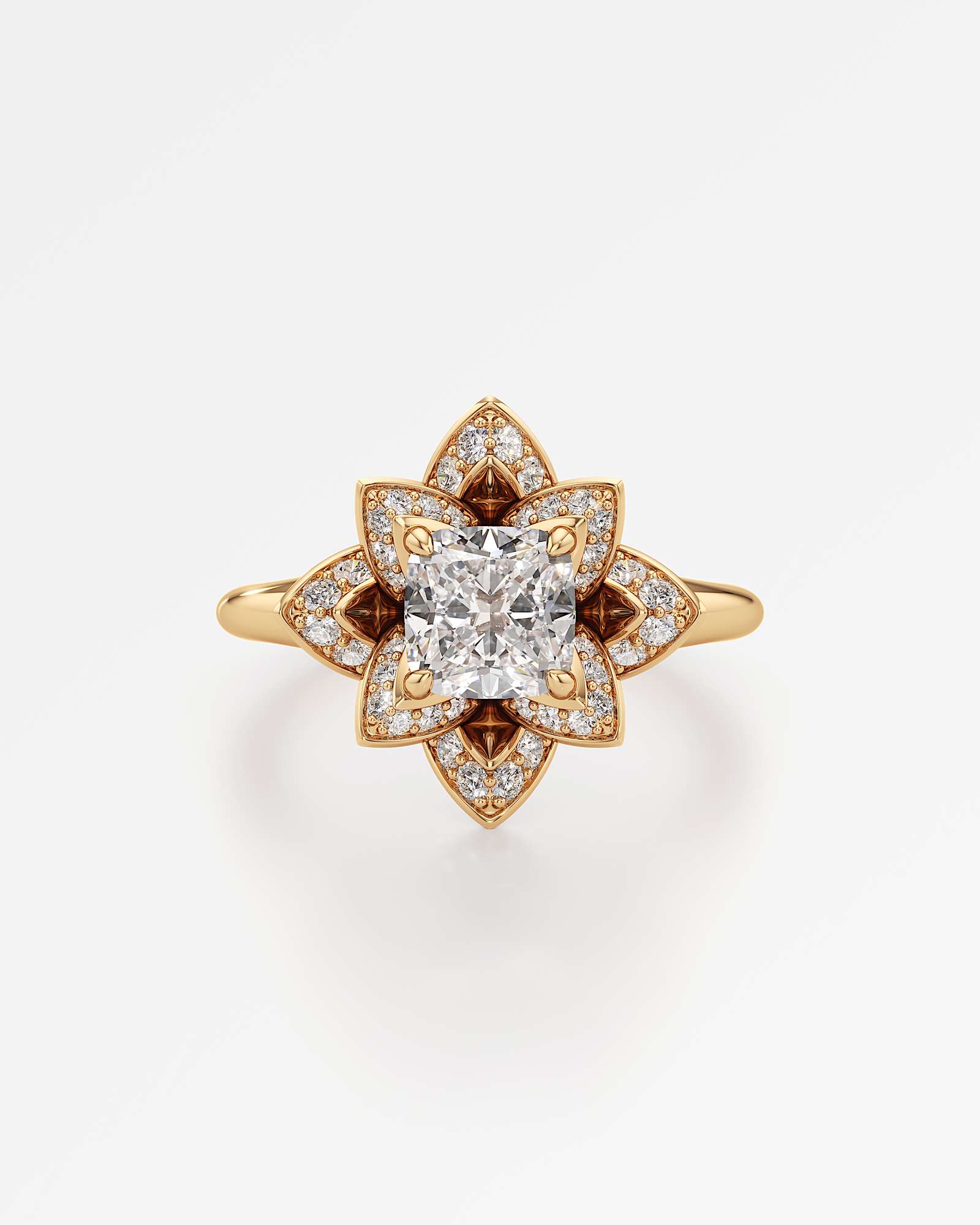 Velara Eterna Diamond Engagement Ring, With 1.00 ct Cushion Cut in 14K Yellow Gold (1.43 ctw)