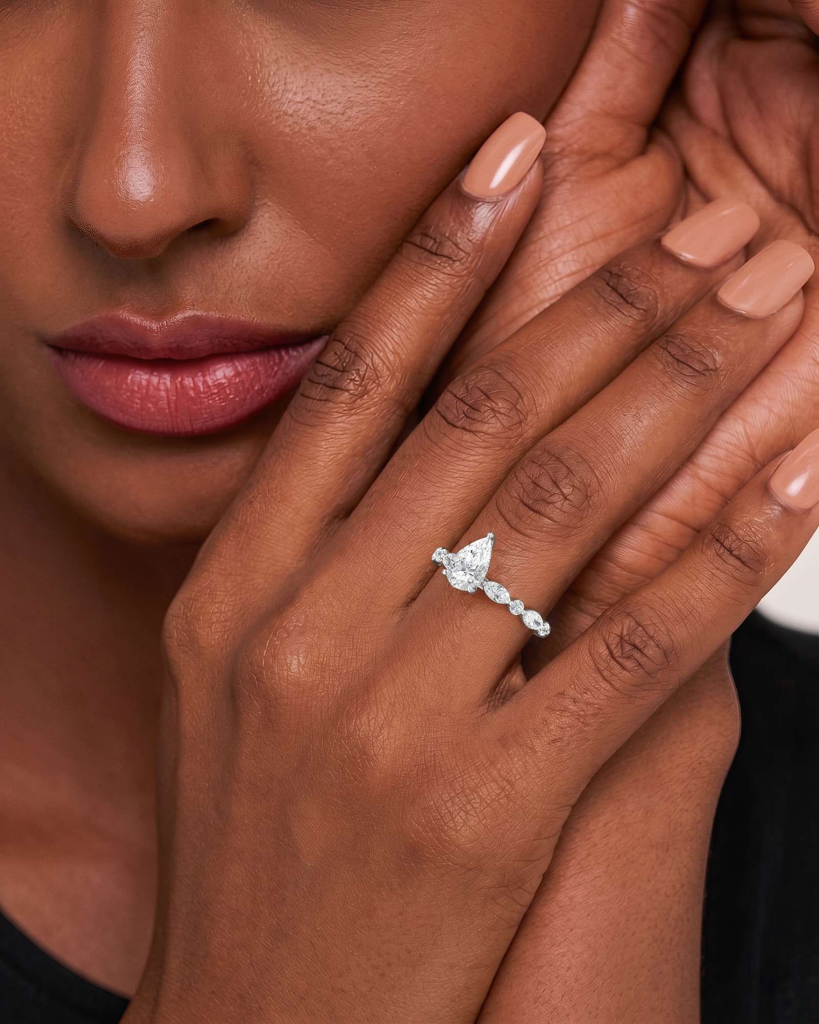 Verve Zolaine Hidden Halo Diamond Engagement Ring, With 1.00 ct Pear Cut in 14K White Gold (1.65 ctw)